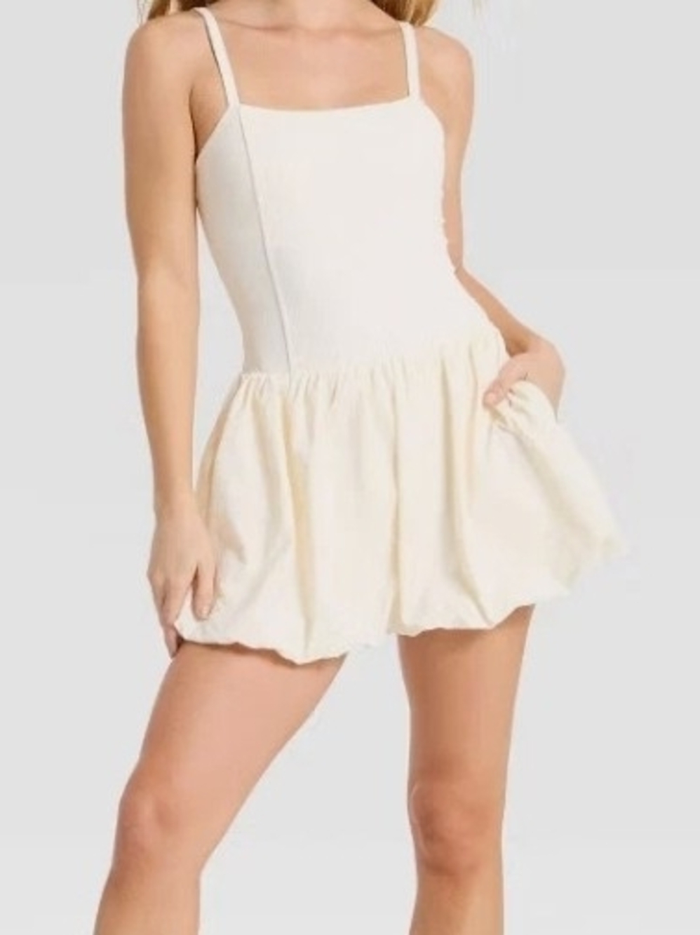 JoyLab Cream Square-Neck Spaghetti-Strap Mini Dress